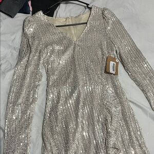Zara Shimmering Silver Sequin Dress